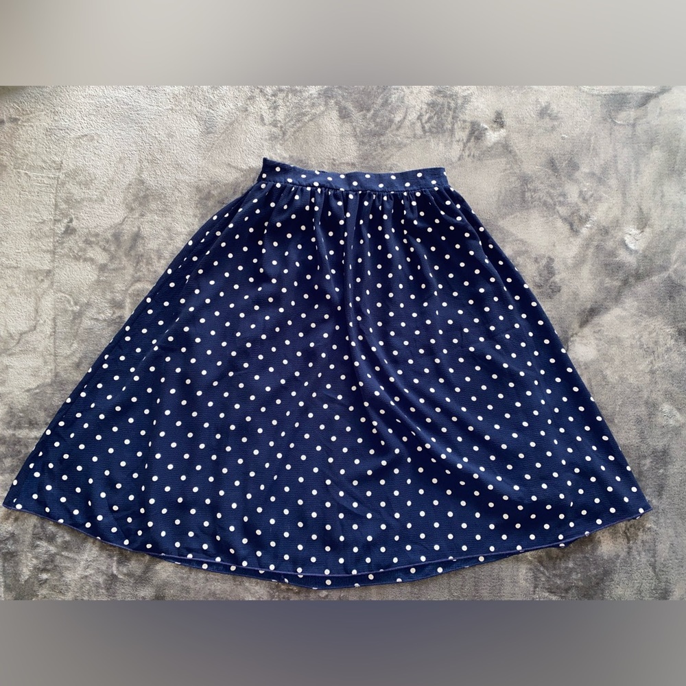 Mikarose Retro Navy & White Polka Dot Chiffon Modest A Line Skirt Size XS